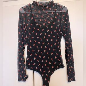 American Eagle - sheer rose thong body suit w/attached tank | Size S | Worn 1x